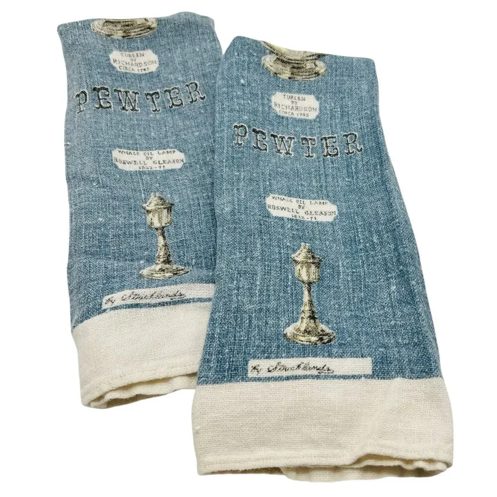 Kay‎ Dee VTG 1950s MCM Hand Printed Linen Tea Towel Set American Pewter Kitchen